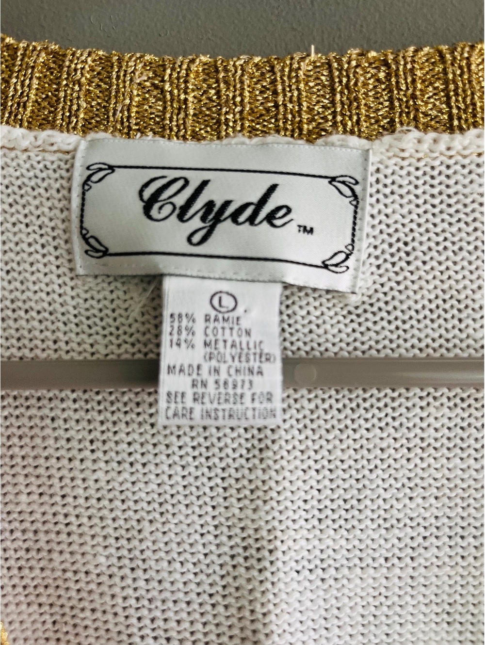 VTG Clyde Cream & Gold Knit Varsity Crest Cardigan Sweater Preppy Old Money - Picture 6 of 10